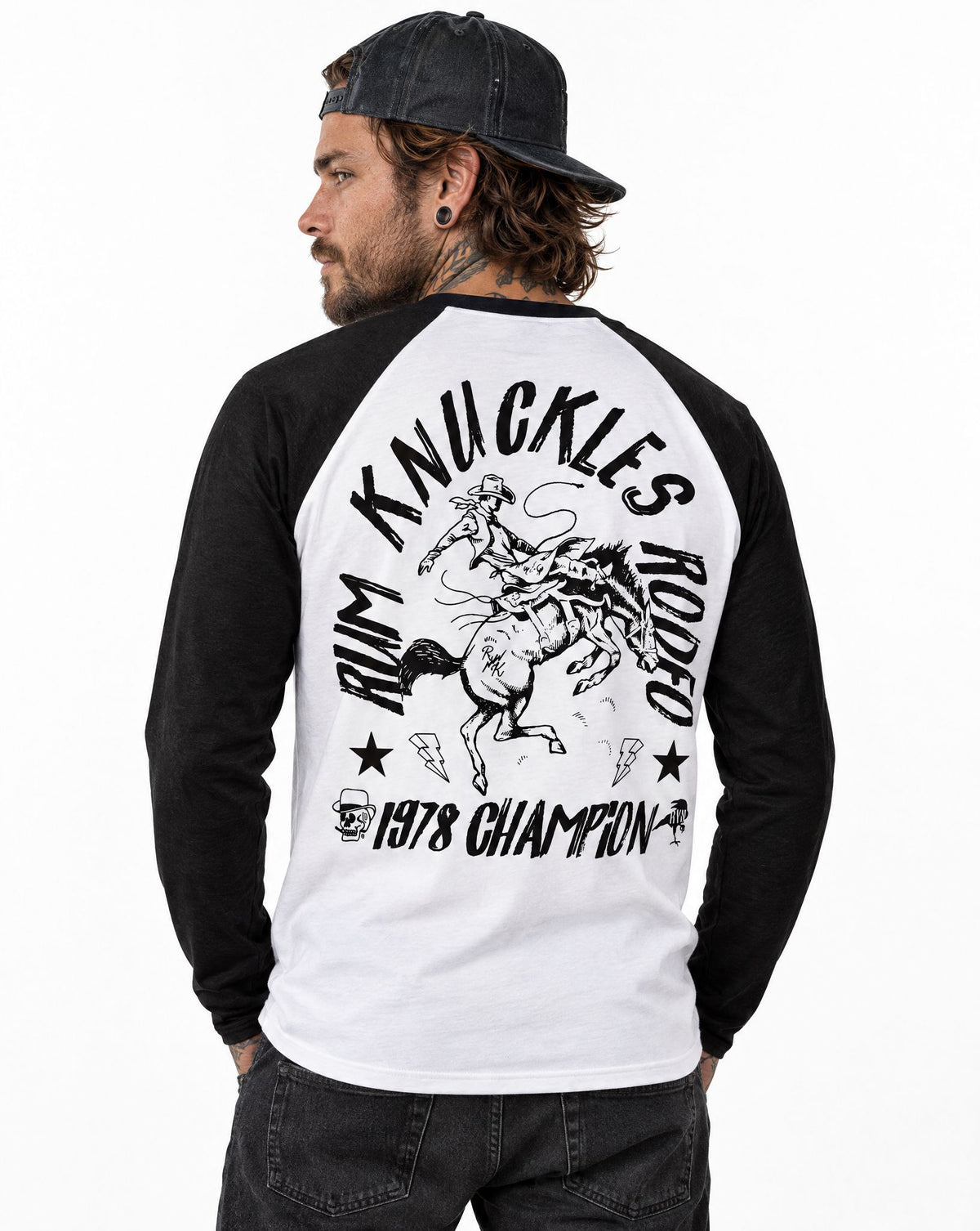 RUM KNUCKLES RK RODEO Baseball Tee - White/Black - model back