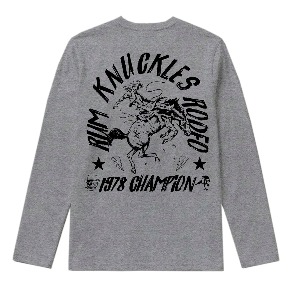 RUM KNUCKLES RK RODEO Long Sleeve Tee - Heather Grey - back