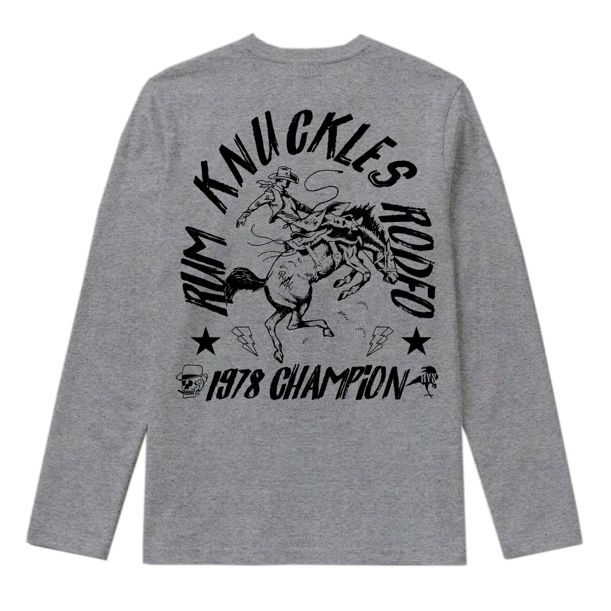 RUM KNUCKLES RK RODEO Long Sleeve Tee - Heather Grey - back