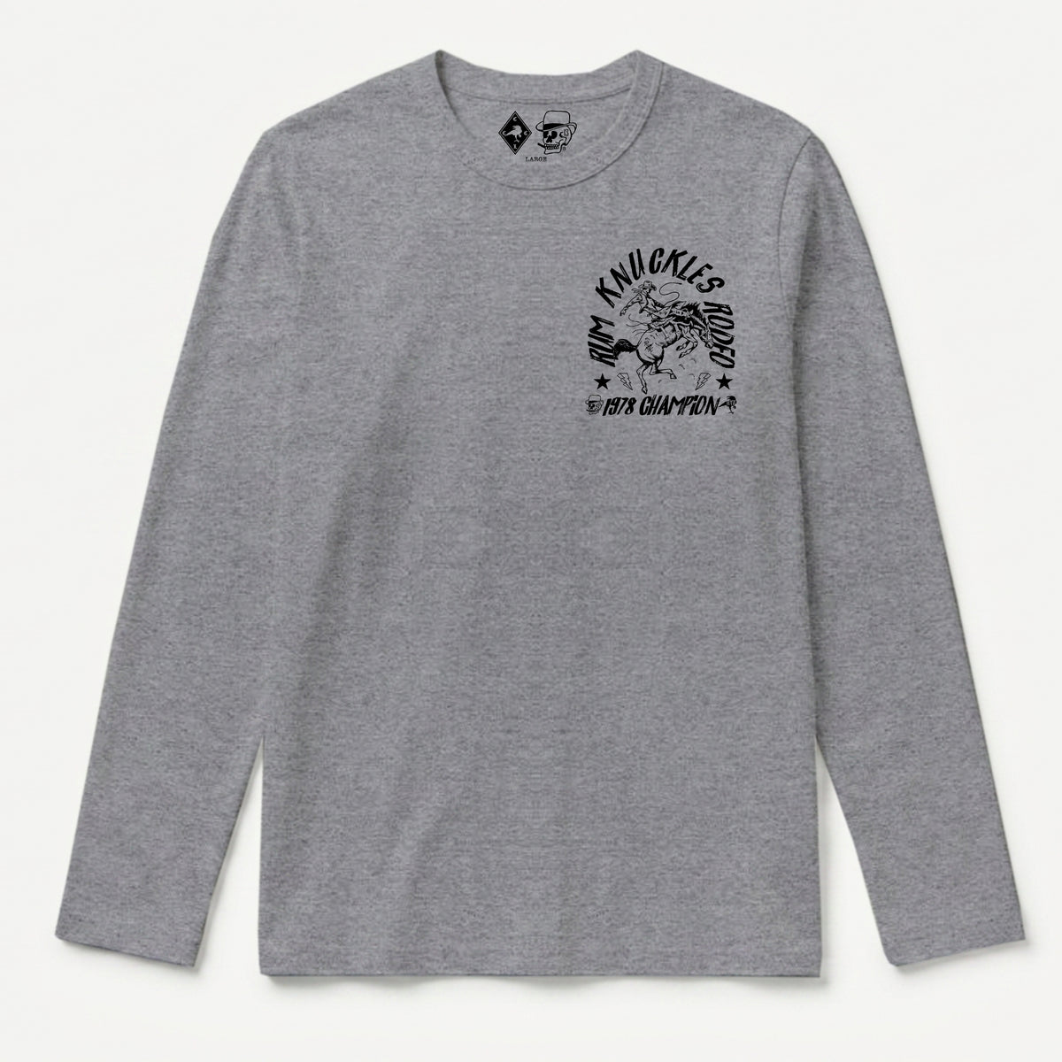 RUM KNUCKLES RK RODEO Long Sleeve Tee - Heather Grey - front