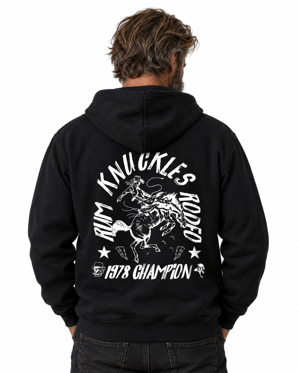 RUM KNUCKLES RK RODEO Zip Hoodie - Black - model back