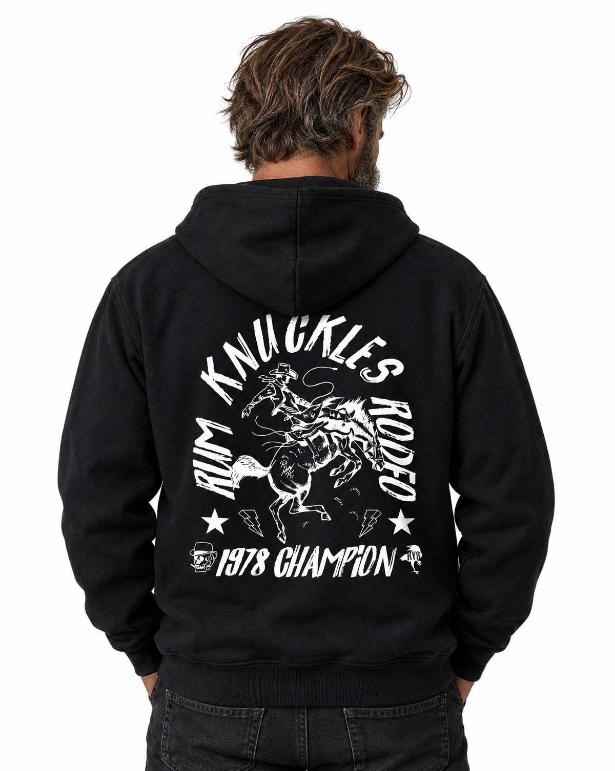 RUM KNUCKLES RK RODEO Zip Hoodie - Black - model back