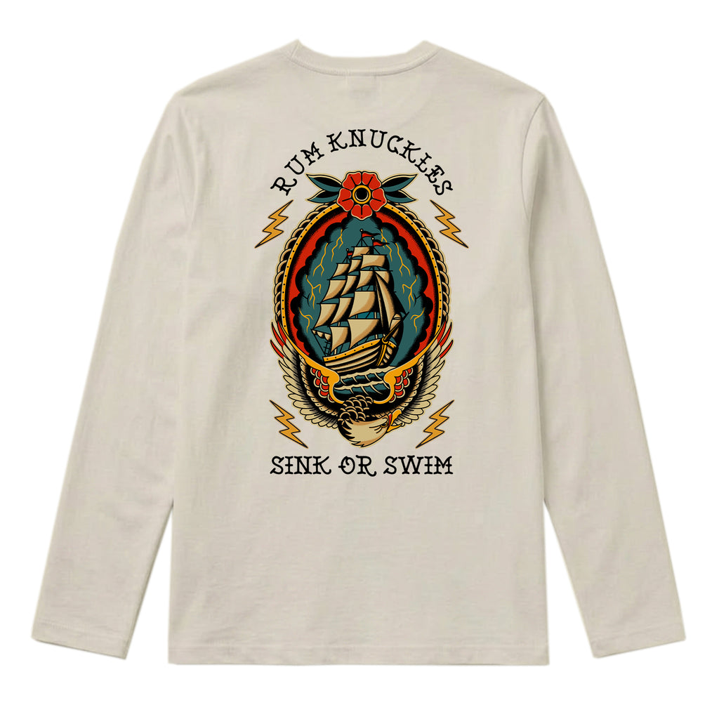 RUM KNUCKLES RK SINK OR SWIM Long Sleeve Tee - Ecru - back