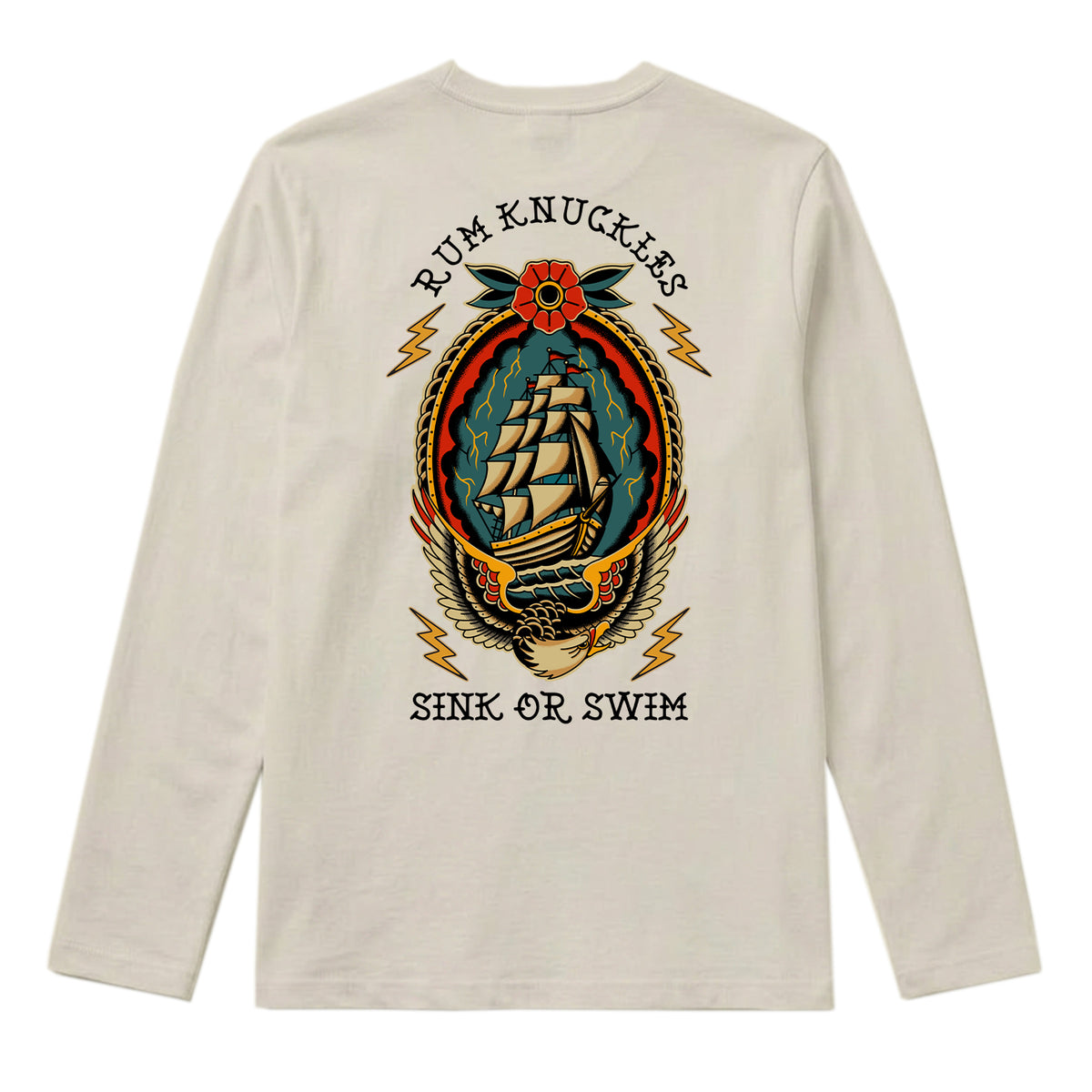 RUM KNUCKLES RK SINK OR SWIM Long Sleeve Tee - Ecru - back