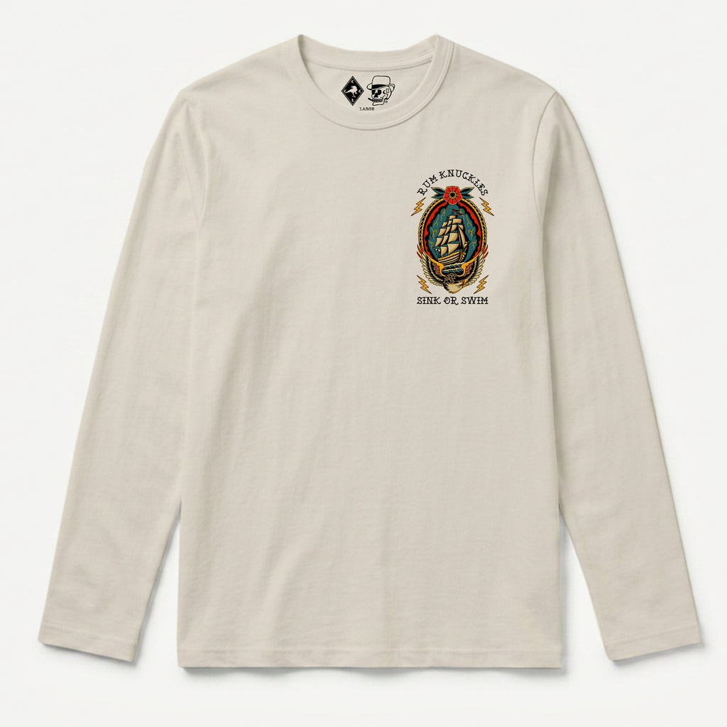 RUM KNUCKLES RK SINK OR SWIM Long Sleeve Tee - Ecru - front