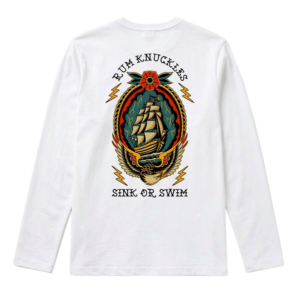 RUM KNUCKLES RK SINK OR SWIM Long Sleeve Tee - White - back