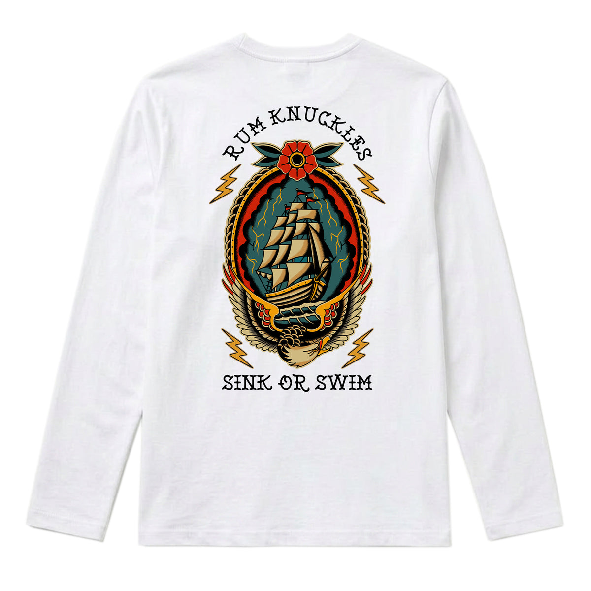 RUM KNUCKLES RK SINK OR SWIM Long Sleeve Tee - White - back