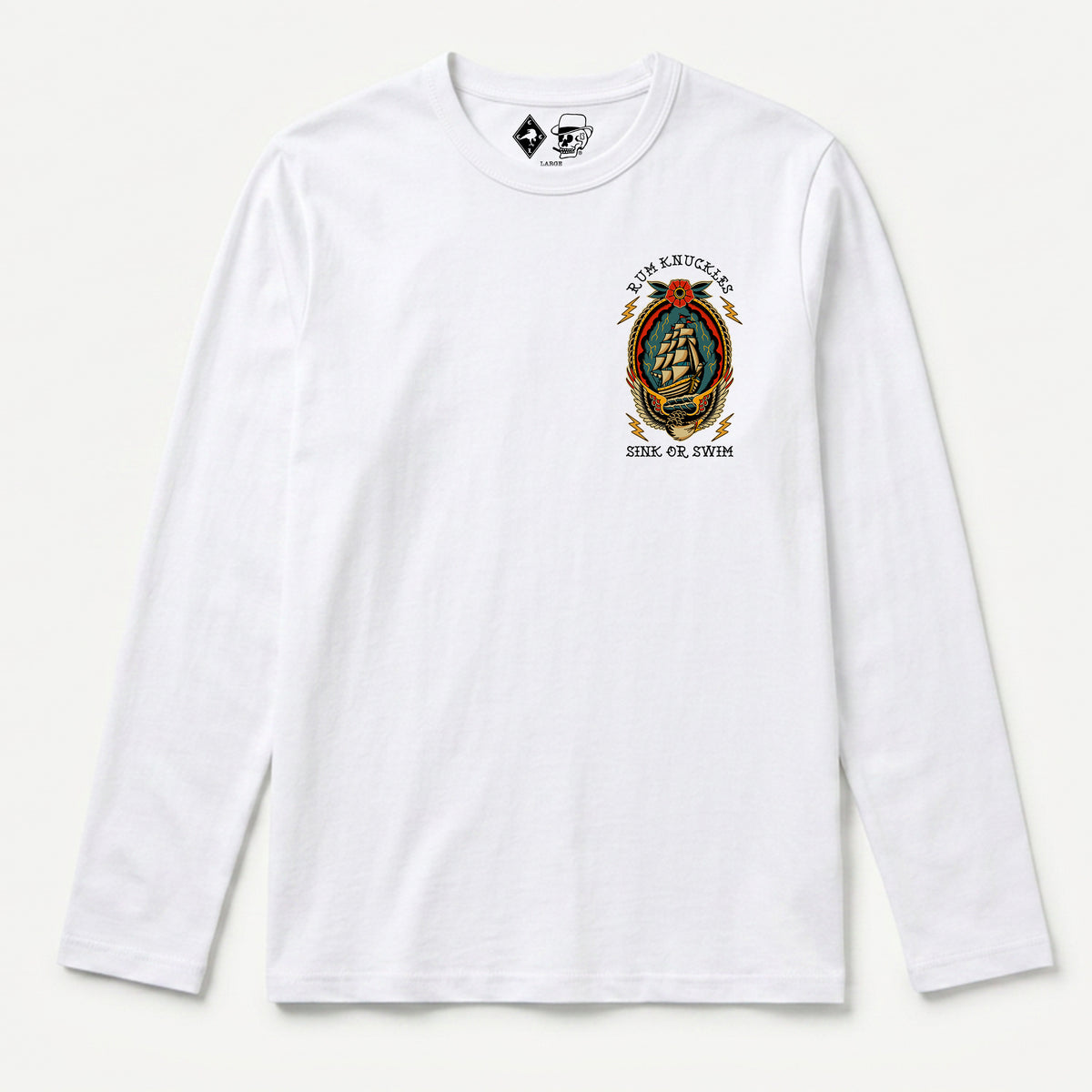 RUM KNUCKLES RK SINK OR SWIM Long Sleeve Tee - White - front