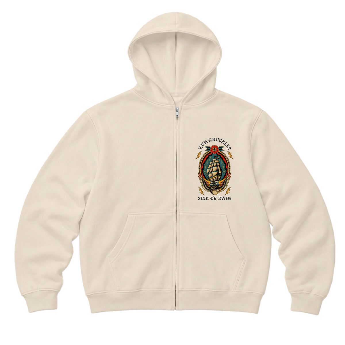 RUM KNUCKLES RK SINK OR SWIM Zip Hoodie - Ecru - front