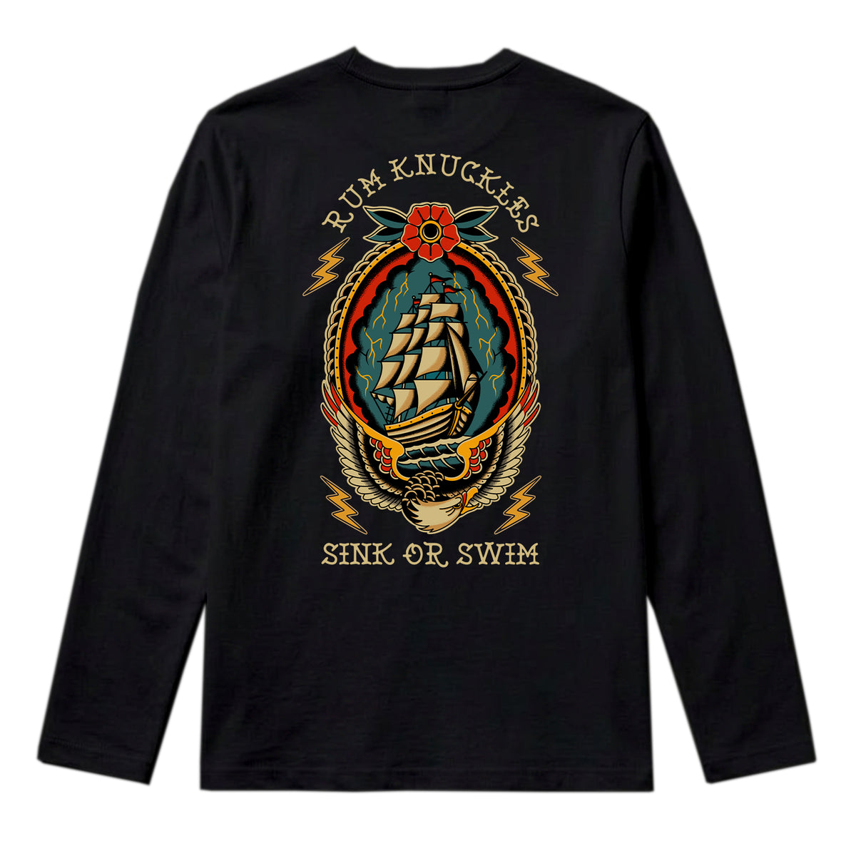 RUM KNUCKLES RK SINK OR SWIM Long Sleeve Tee - Black - back