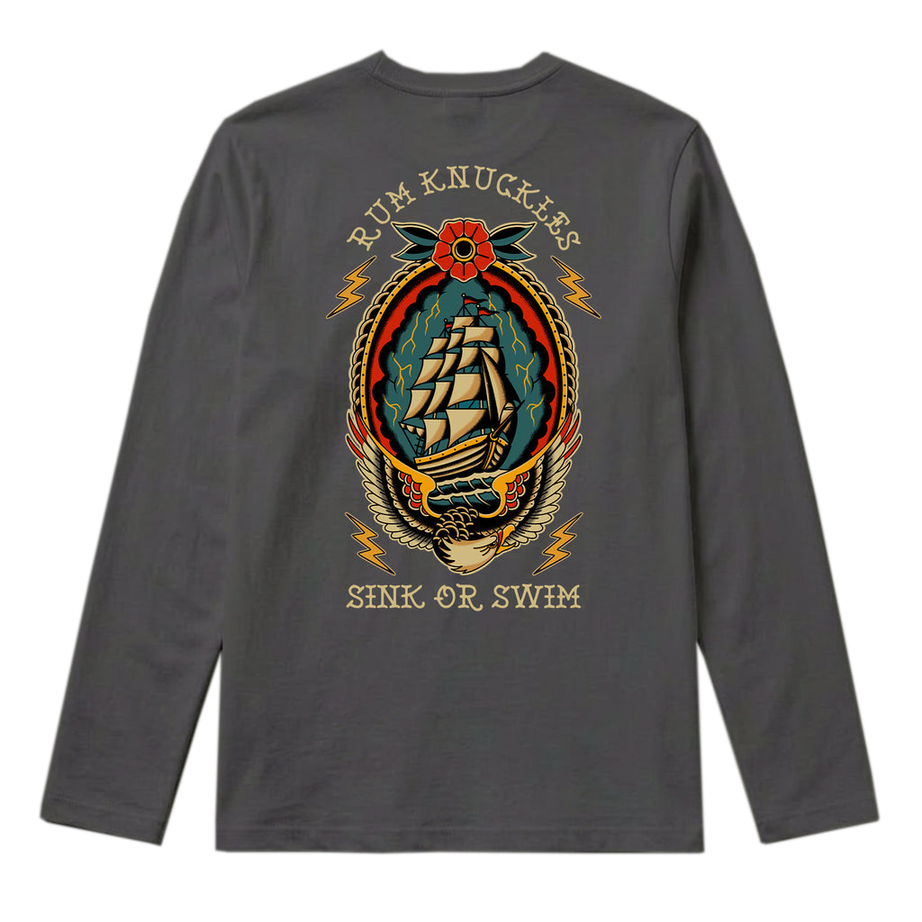 RUM KNUCKLES RK SINK OR SWIM Long Sleeve Tee - Charcoal - back