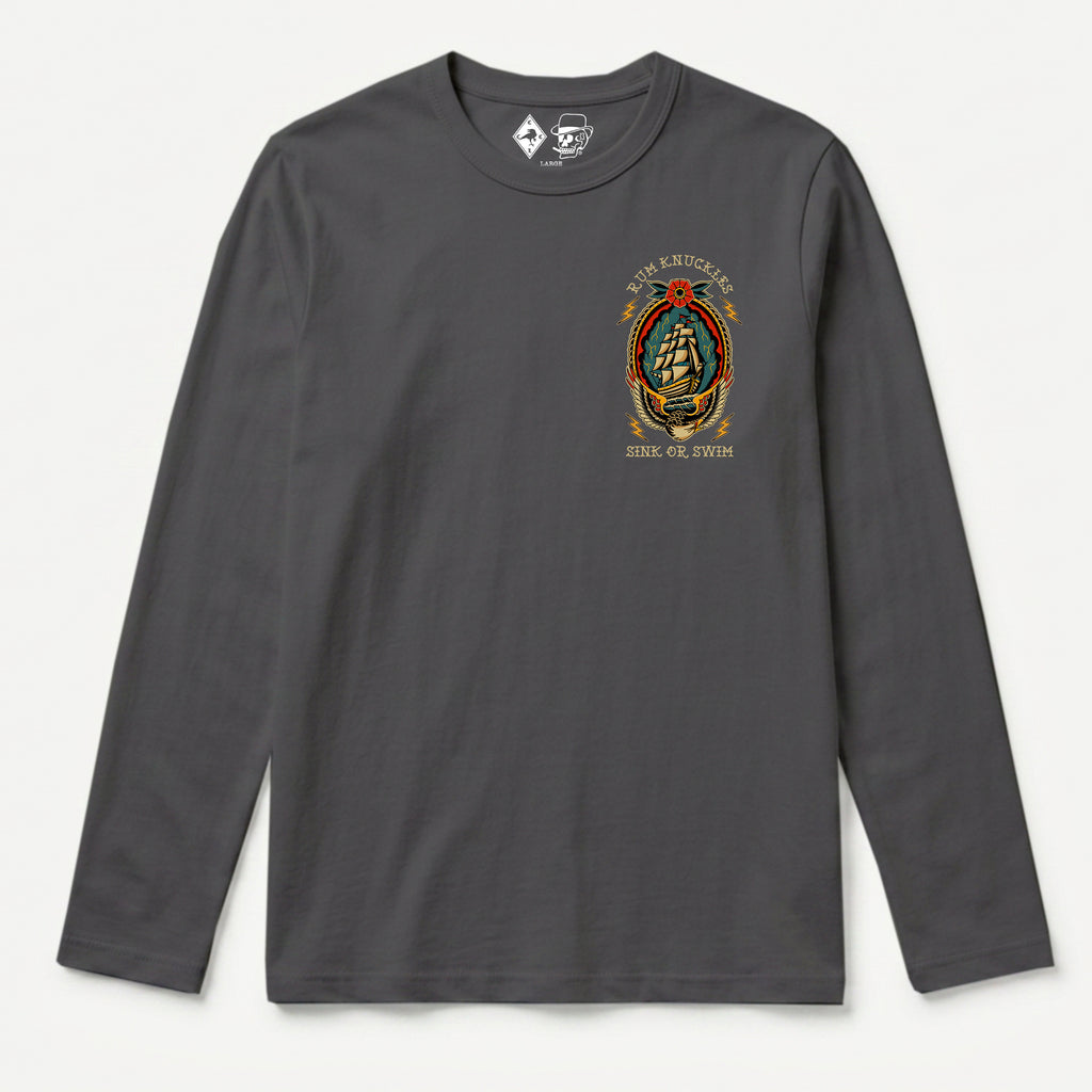 RUM KNUCKLES RK SINK OR SWIM Long Sleeve Tee - Charcoal - front