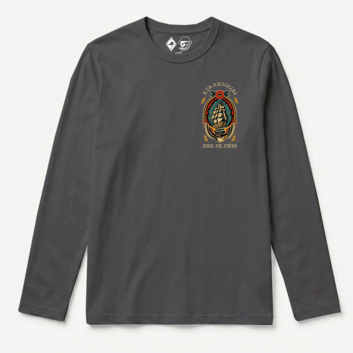 RUM KNUCKLES RK SINK OR SWIM Long Sleeve Tee - Charcoal - front