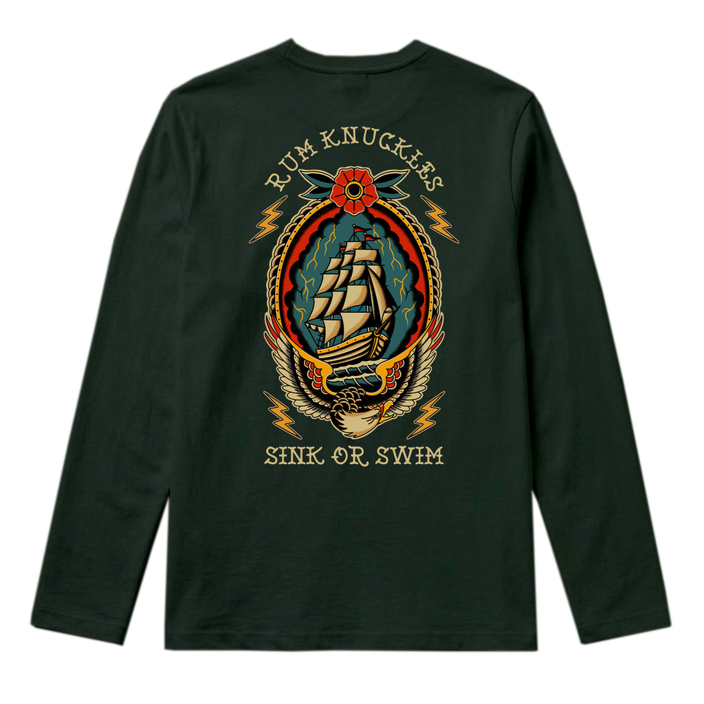 RUM KNUCKLES RK SINK OR SWIM Long Sleeve Tee - Forest Green - back