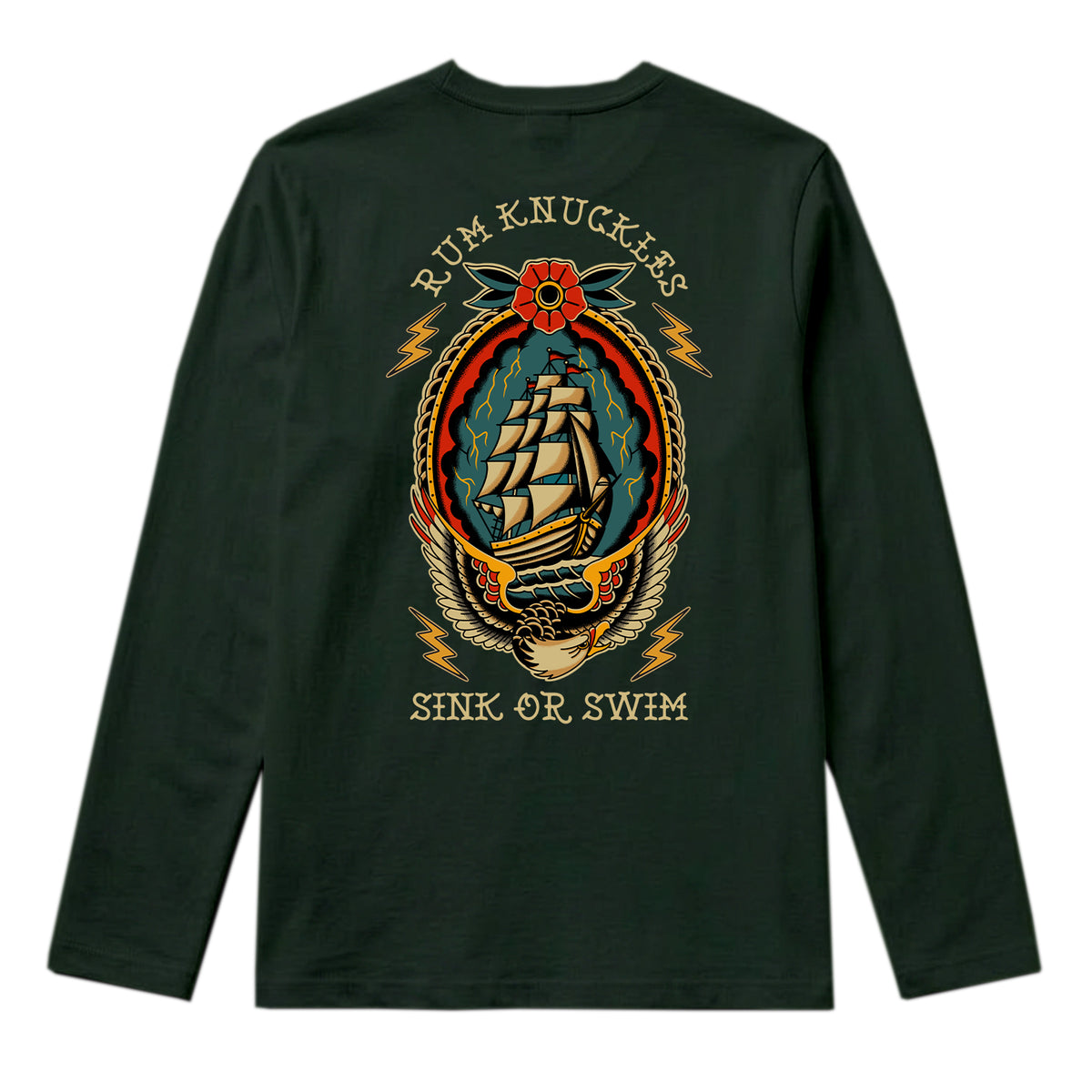 RUM KNUCKLES RK SINK OR SWIM Long Sleeve Tee - Forest Green - back