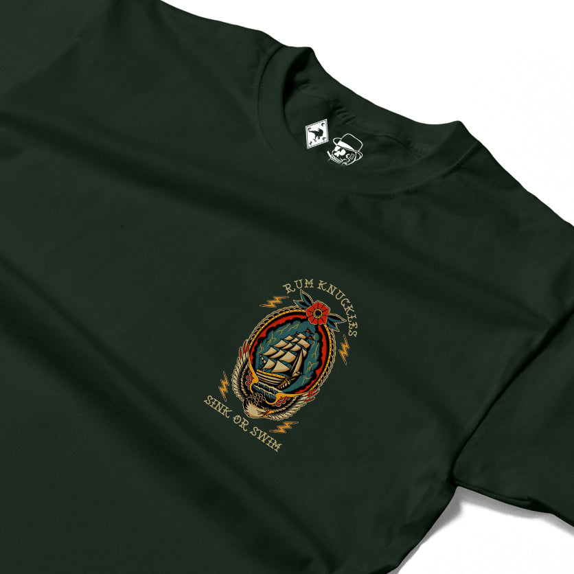 RUM KNUCKLES RK SINK OR SWIM Long Sleeve Tee - Forest Green - detail