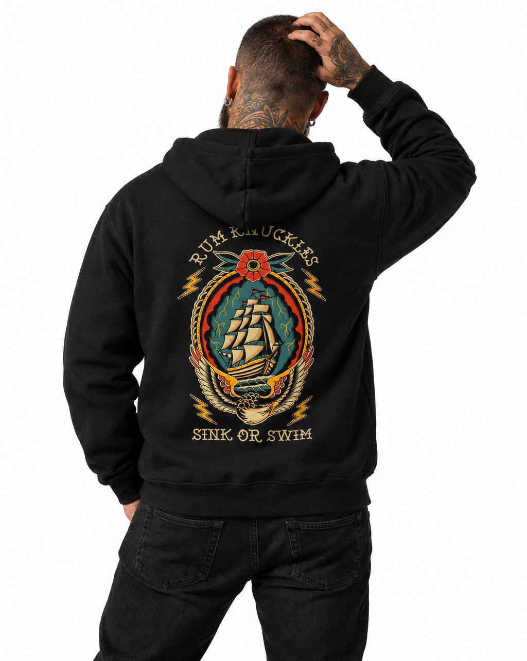 RUM KNUCKLES RK SINK OR SWIM Zip Hoodie - Black - model back