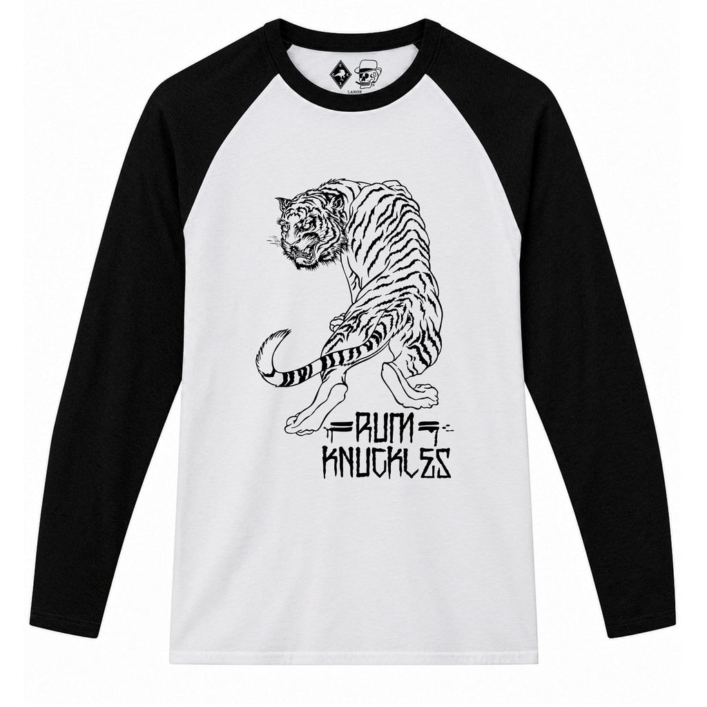 RUM KNUCKLES RK TIGER STRIPES Baseball Tee - White/Black - front