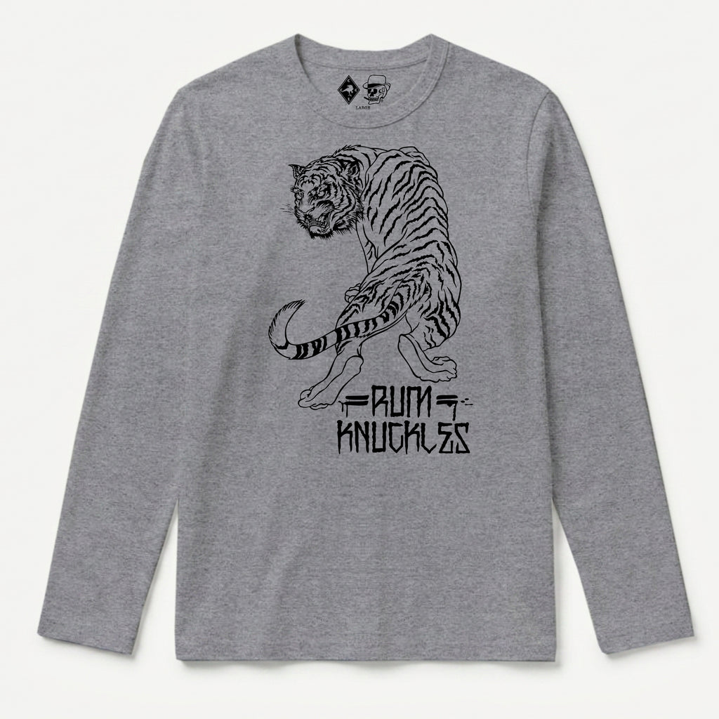 RUM KNUCKLES RK TIGER STRIPES Long Sleeve Tee - Heather Grey - front