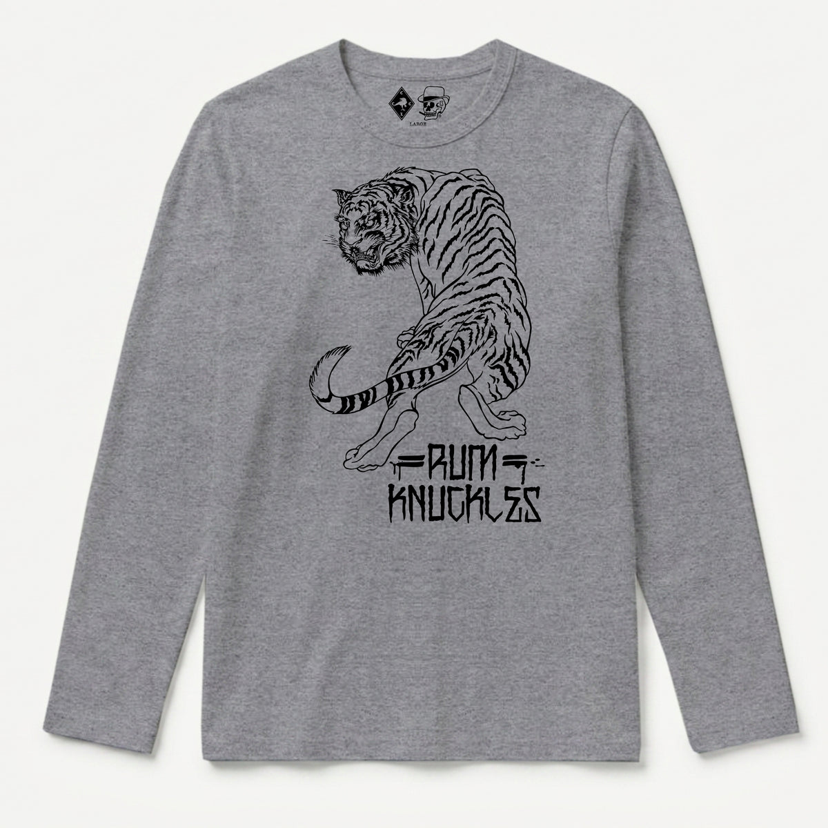 RUM KNUCKLES RK TIGER STRIPES Long Sleeve Tee - Heather Grey - front