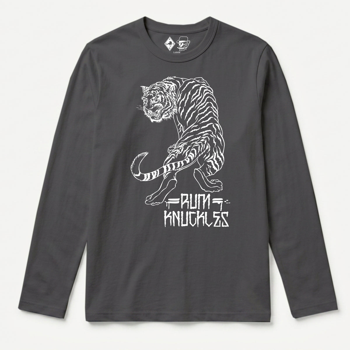 RUM KNUCKLES RK TIGER STRIPES Long Sleeve Tee - Charcoal - front