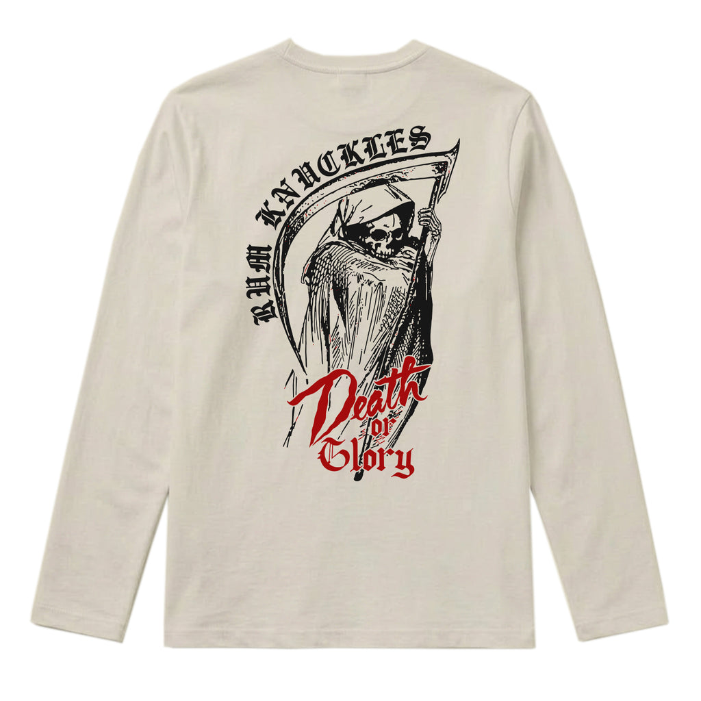 RUM KNUCKLES DEATH OR GLORY Long Sleeve Tee - Ecru - back
