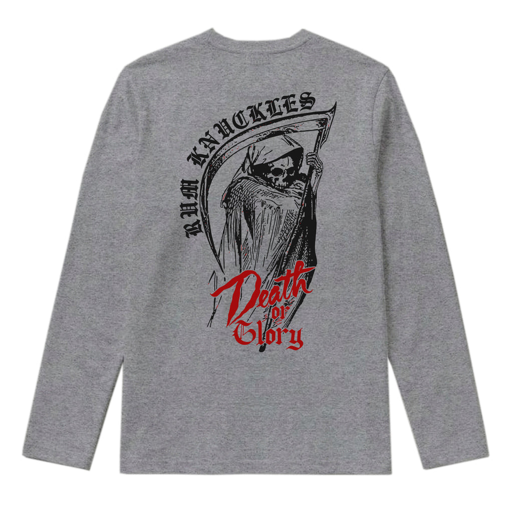 RUM KNUCKLES DEATH OR GLORY Long Sleeve Tee - Heather Grey - back