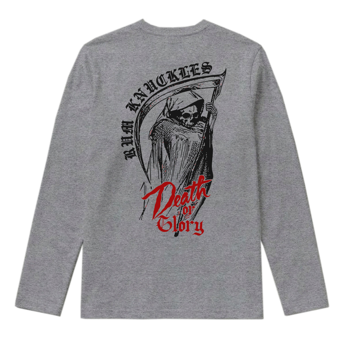 RUM KNUCKLES DEATH OR GLORY Long Sleeve Tee - Heather Grey - back