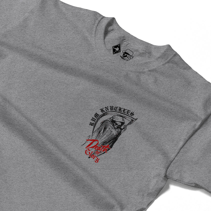 RUM KNUCKLES DEATH OR GLORY Long Sleeve Tee - Heather Grey - detail