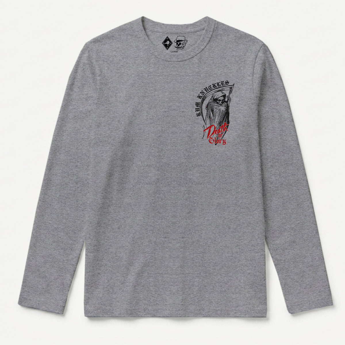 RUM KNUCKLES DEATH OR GLORY Long Sleeve Tee - Heather Grey - front