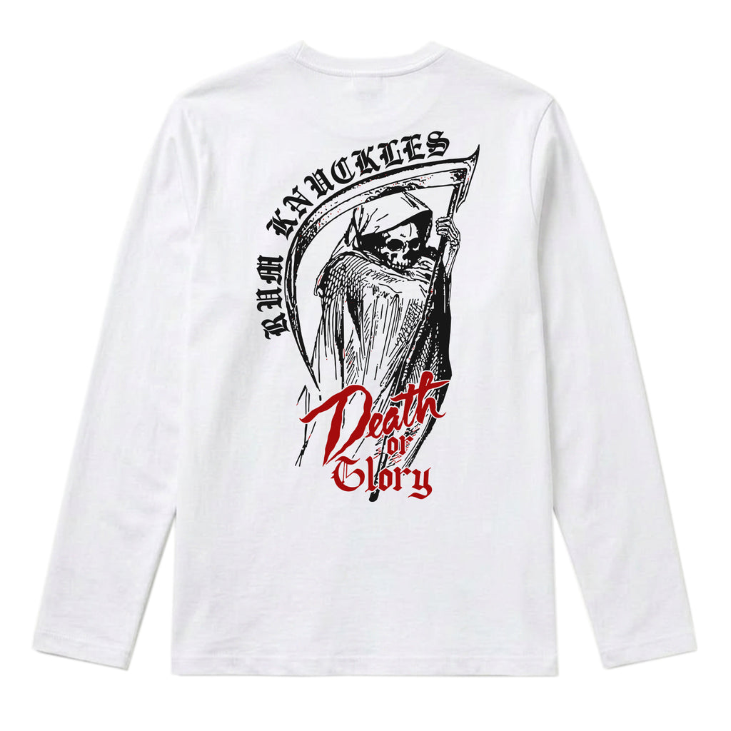 RUM KNUCKLES DEATH OR GLORY Long Sleeve Tee - White - back