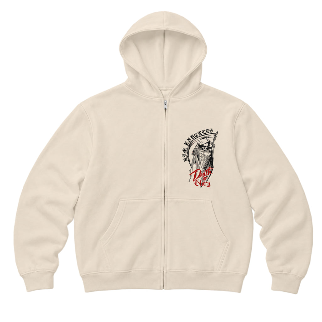 RUM KNUCKLES DEATH OR GLORY Zip Hoodie - Ecru - front