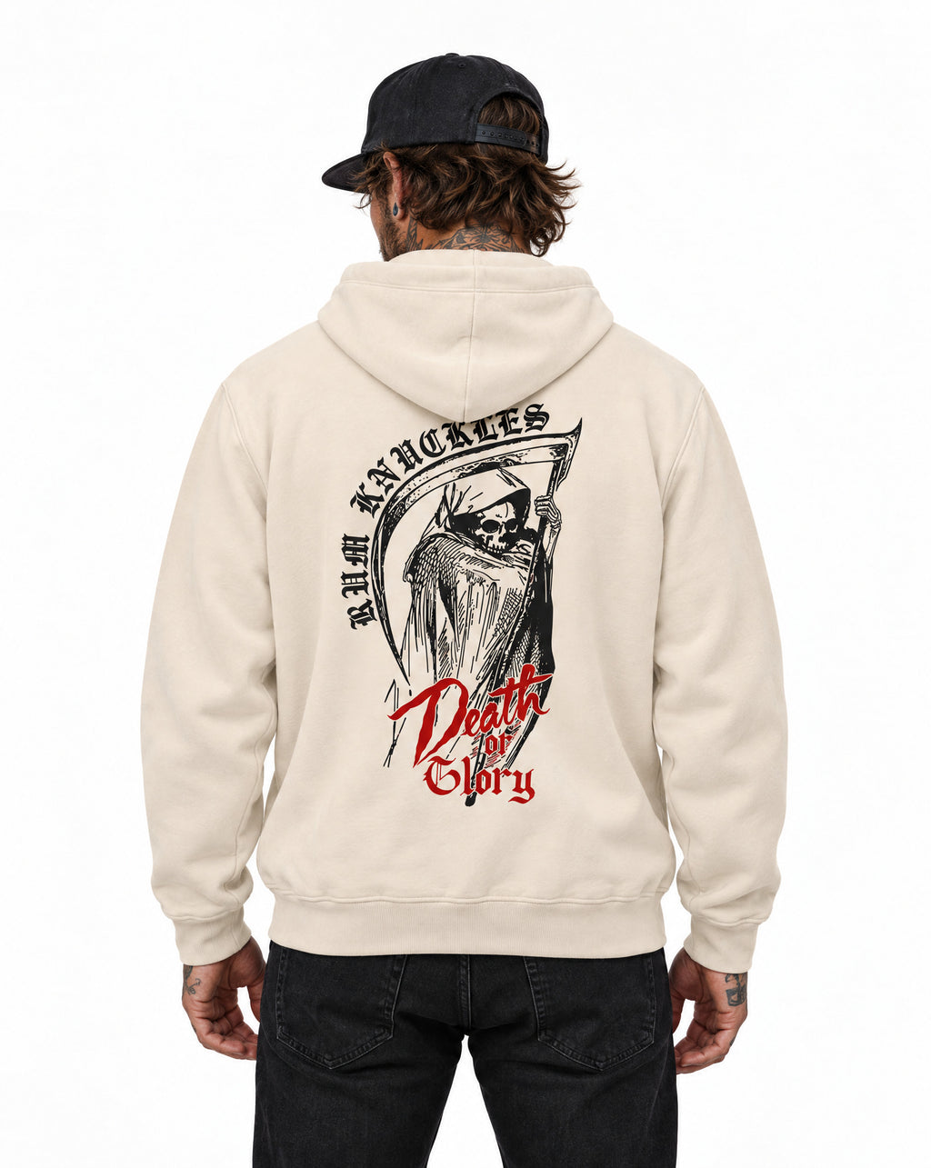 RUM KNUCKLES DEATH OR GLORY Zip Hoodie - Ecru - model back