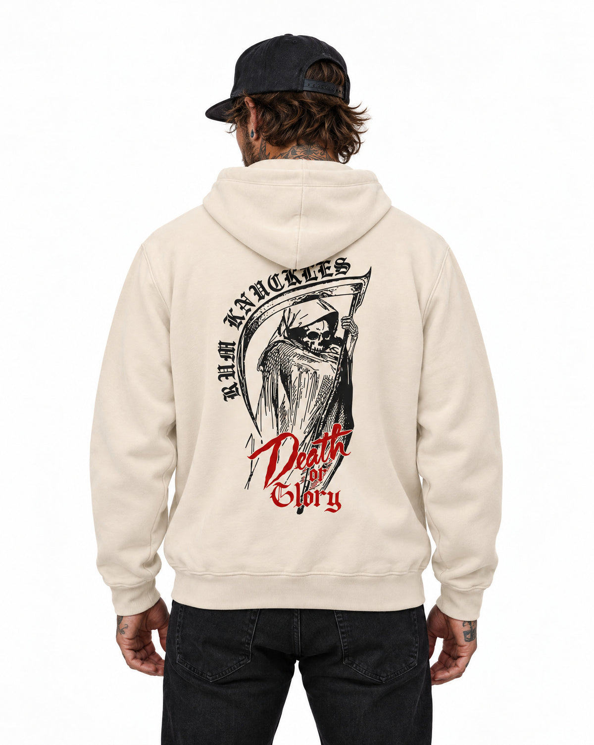 RUM KNUCKLES DEATH OR GLORY Zip Hoodie - Ecru - model back