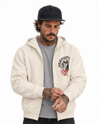 RUM KNUCKLES DEATH OR GLORY Zip Hoodie - Ecru - model front