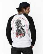 RUM KNUCKLES LUCKY 13 MOTO Baseball Tee - White/Black - model back