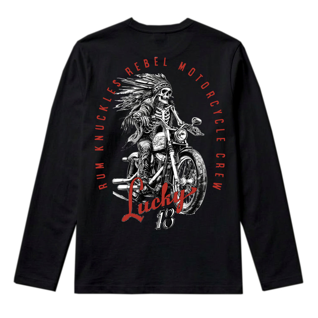 RUM KNUCKLES LUCKY 13 MOTO Long Sleeve Tee - Black - back