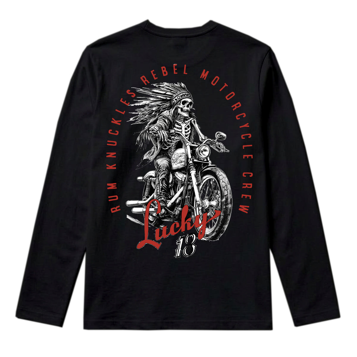 RUM KNUCKLES LUCKY 13 MOTO Long Sleeve Tee - Black - back
