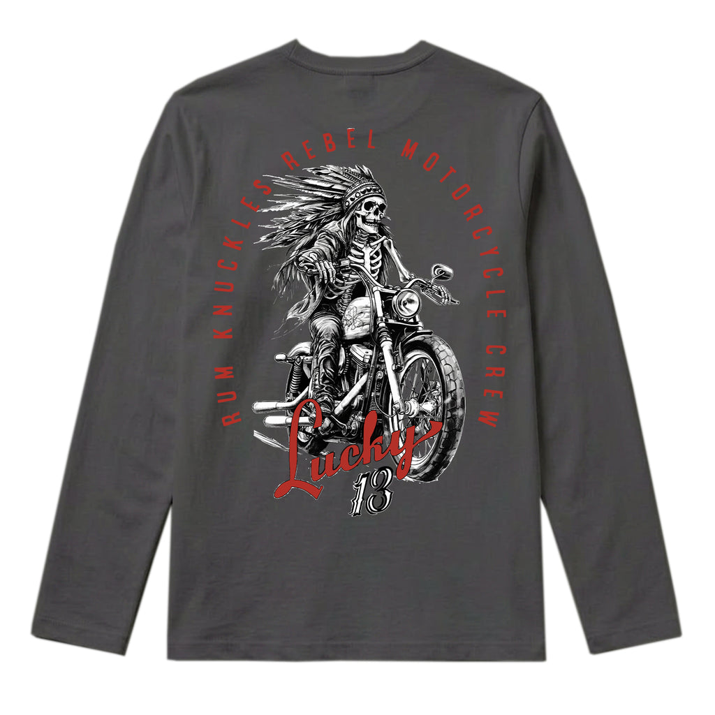 RUM KNUCKLES LUCKY 13 MOTO Long Sleeve Tee - Charcoal - back
