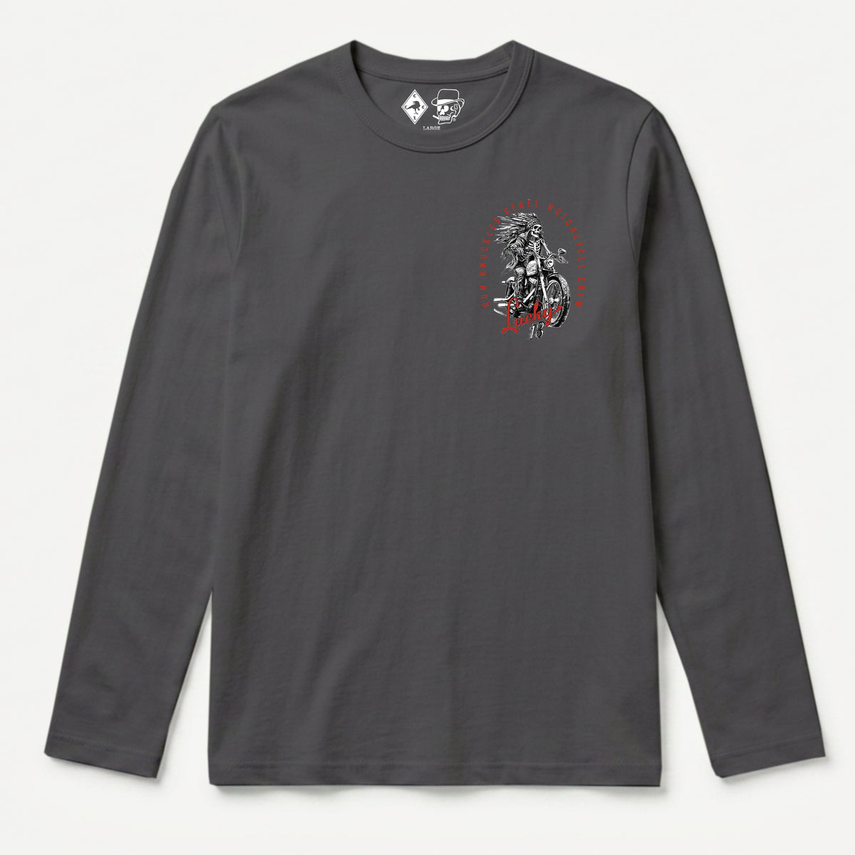 RUM KNUCKLES LUCKY 13 MOTO Long Sleeve Tee - Charcoal - front