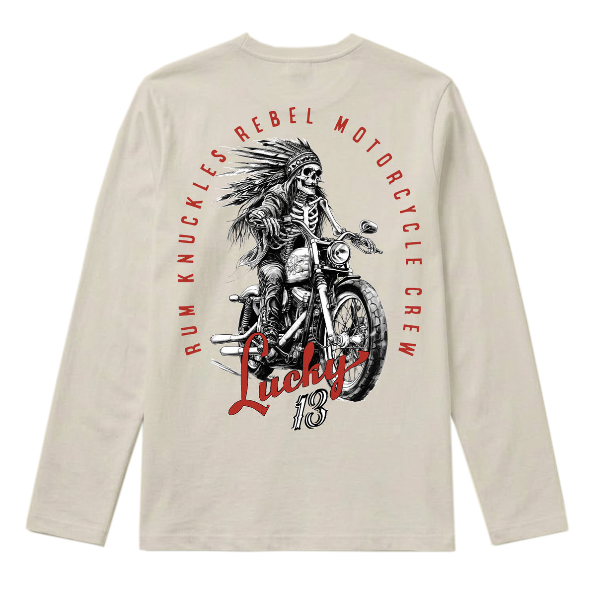 RUM KNUCKLES LUCKY 13 MOTO Long Sleeve Tee - Ecru - back