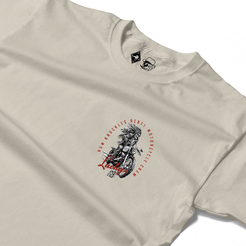RUM KNUCKLES LUCKY 13 MOTO Long Sleeve Tee - Ecru - detail