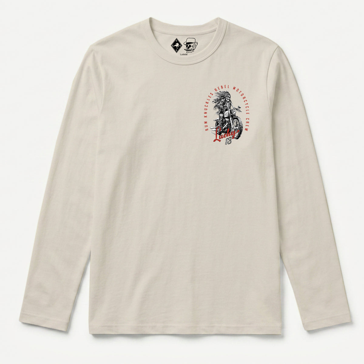 RUM KNUCKLES LUCKY 13 MOTO Long Sleeve Tee - Ecru - front