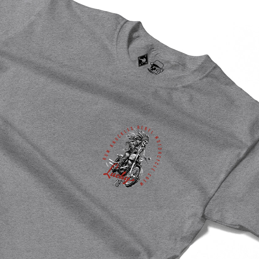 RUM KNUCKLES LUCKY 13 MOTO Long Sleeve Tee - Heather Grey - detail