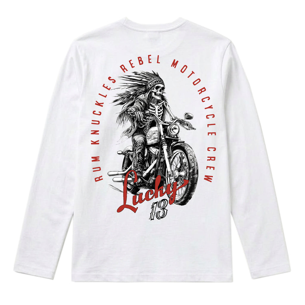 RUM KNUCKLES LUCKY 13 MOTO Long Sleeve Tee - White - back