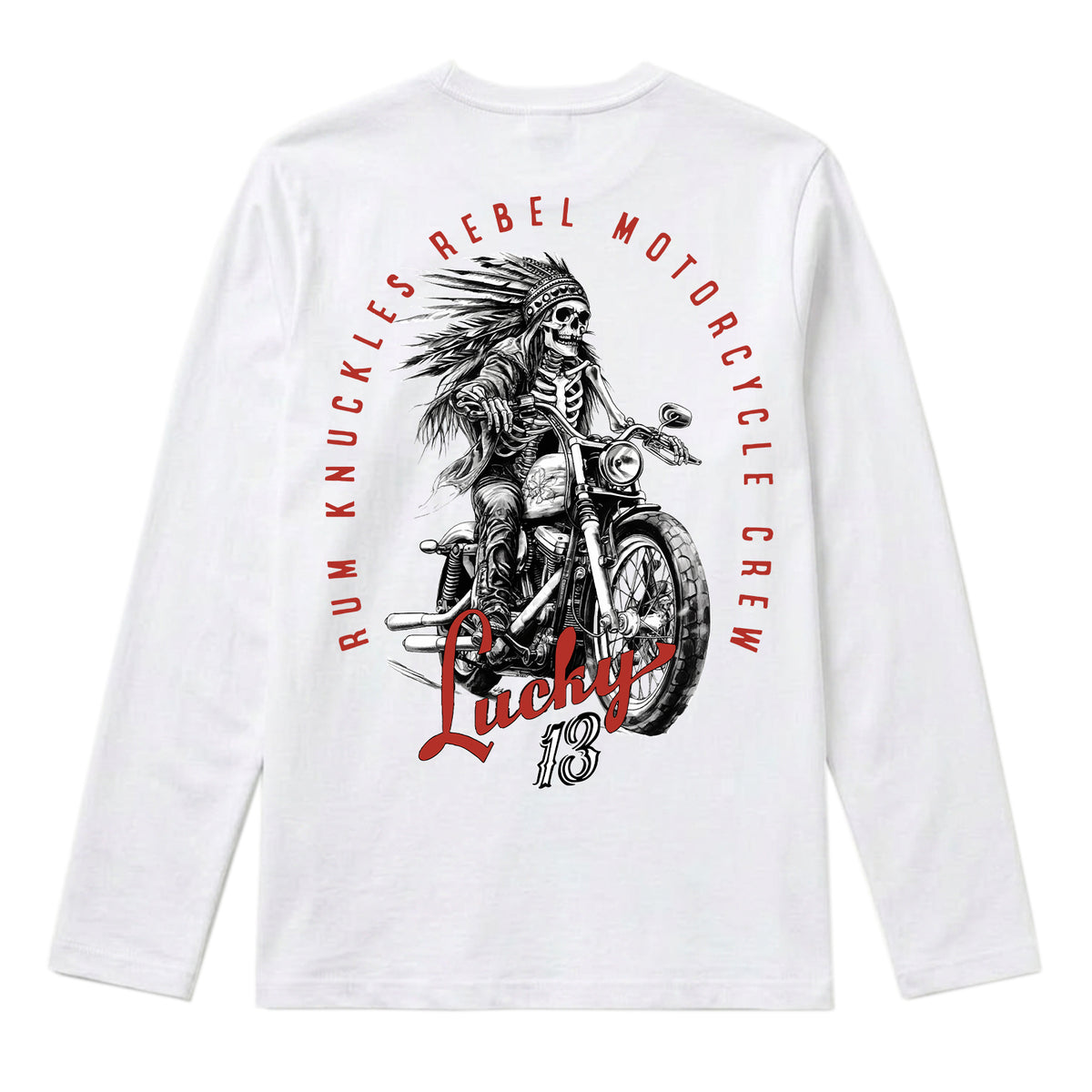 RUM KNUCKLES LUCKY 13 MOTO Long Sleeve Tee - White - back