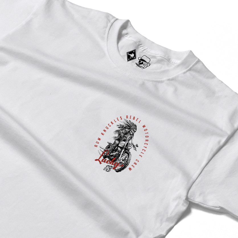 RUM KNUCKLES LUCKY 13 MOTO Long Sleeve Tee - White - detail