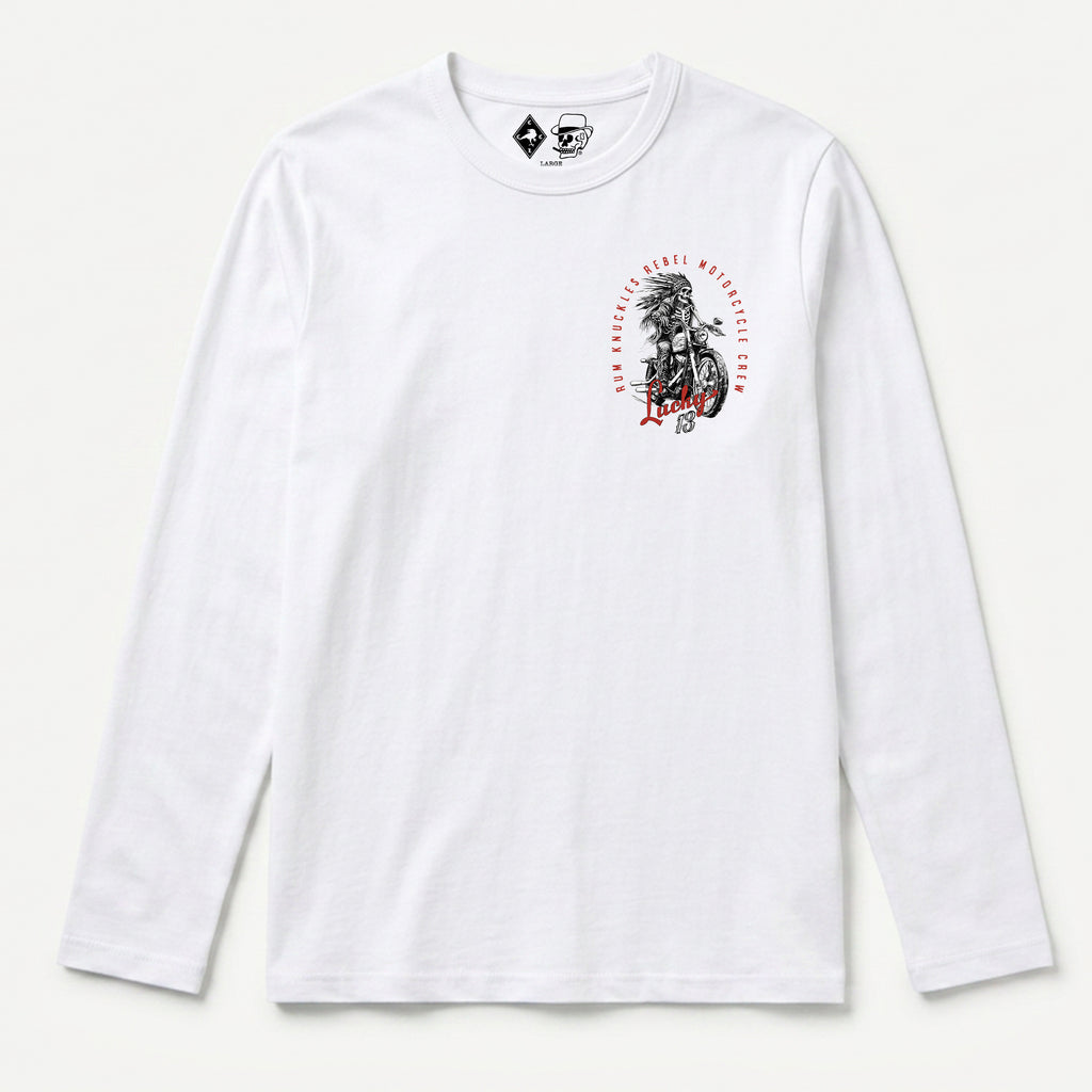 RUM KNUCKLES LUCKY 13 MOTO Long Sleeve Tee - White - front