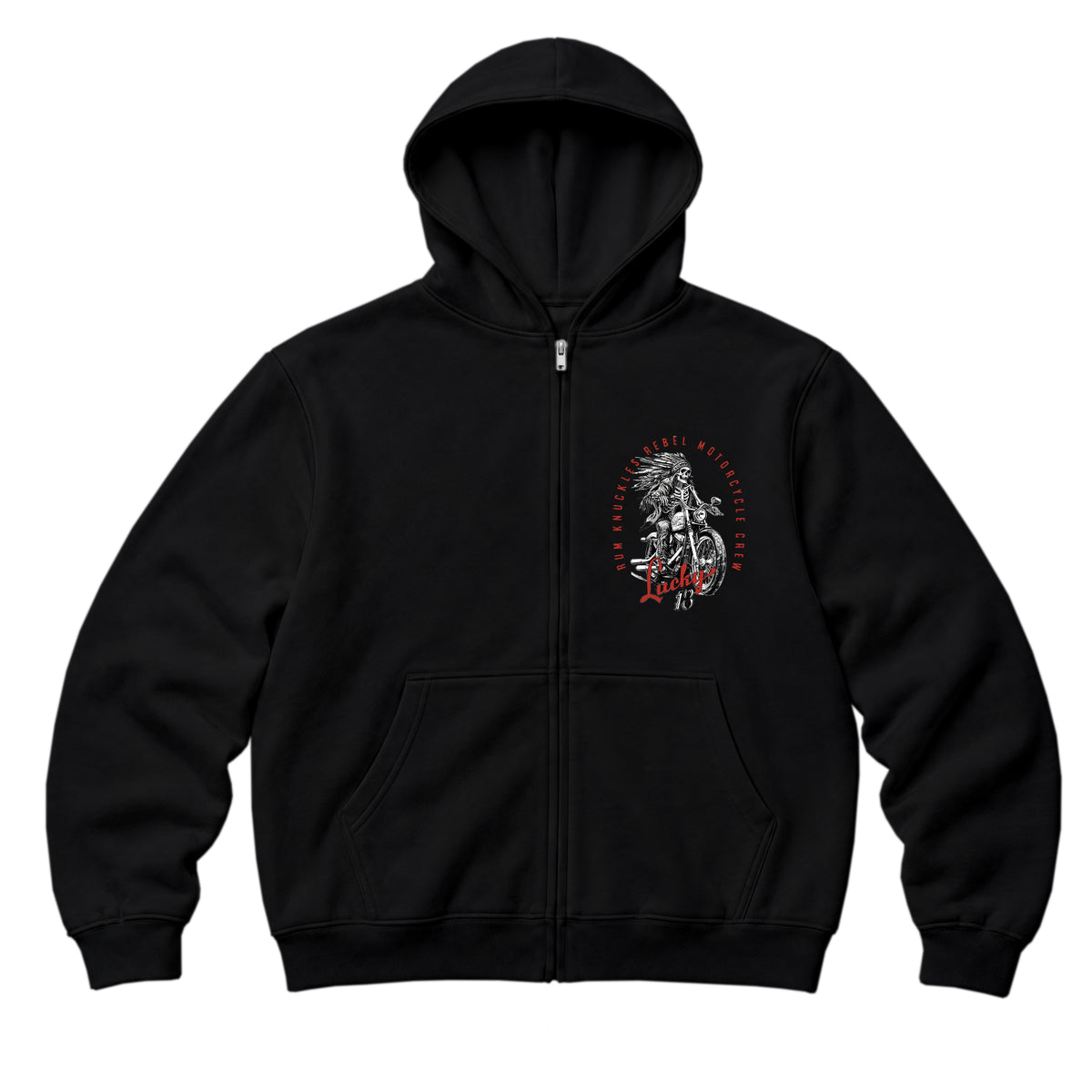 RUM KNUCKLES LUCKY 13 MOTO Zip Hoodie - Black - front
