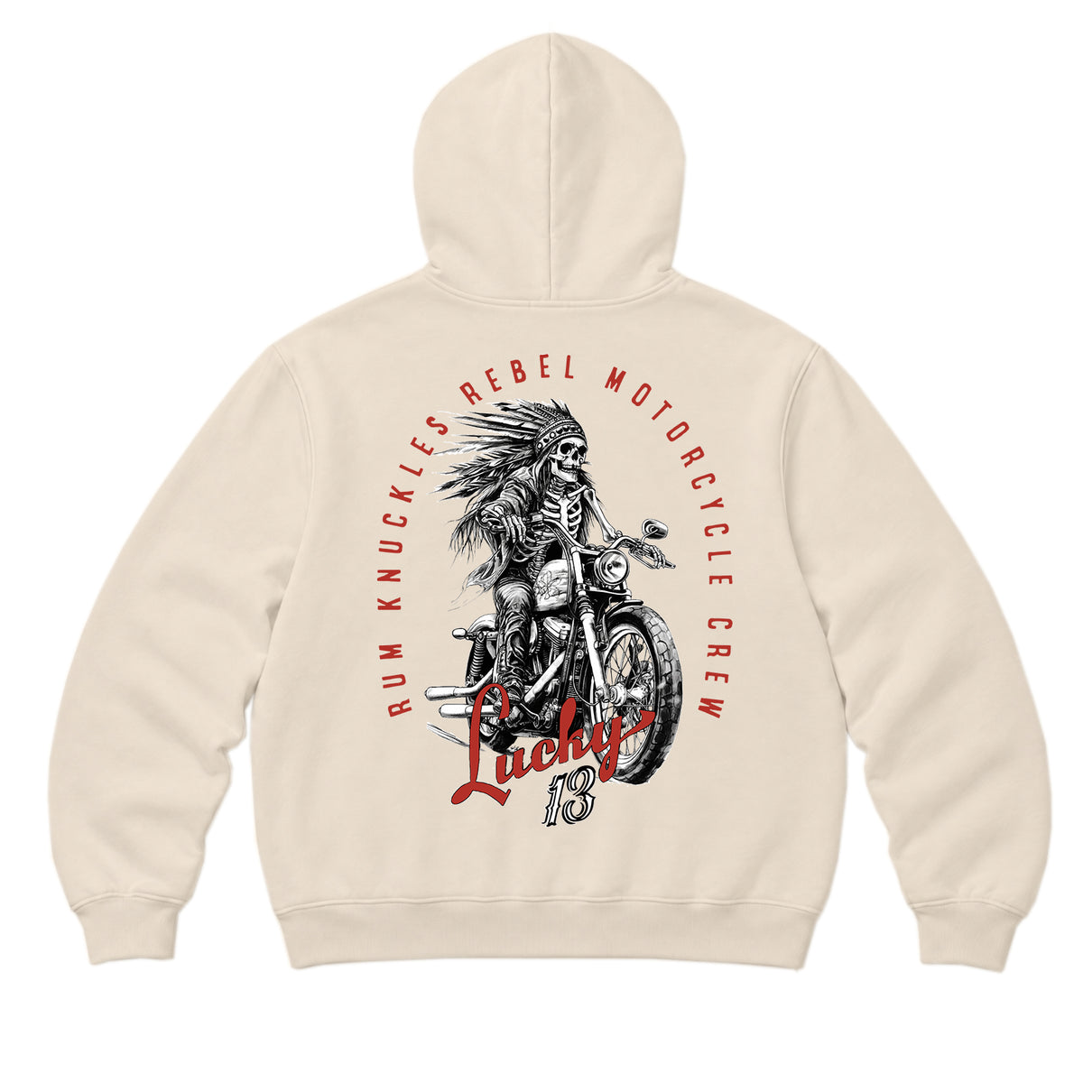 RUM KNUCKLES LUCKY 13 MOTO Zip Hoodie - Ecru - back